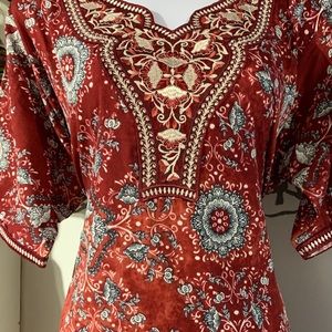 Red Damask Half sleeve dress